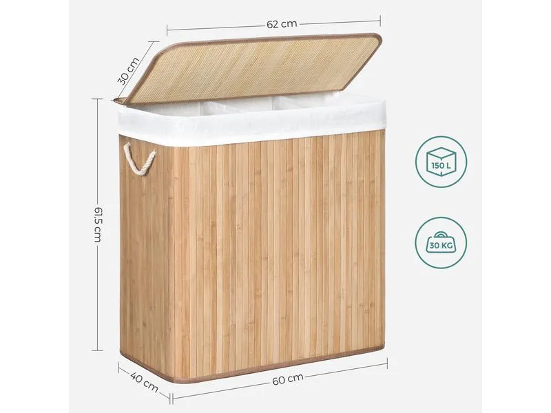 Songmics Wäschekorb mit Deckel 150 l, Nature