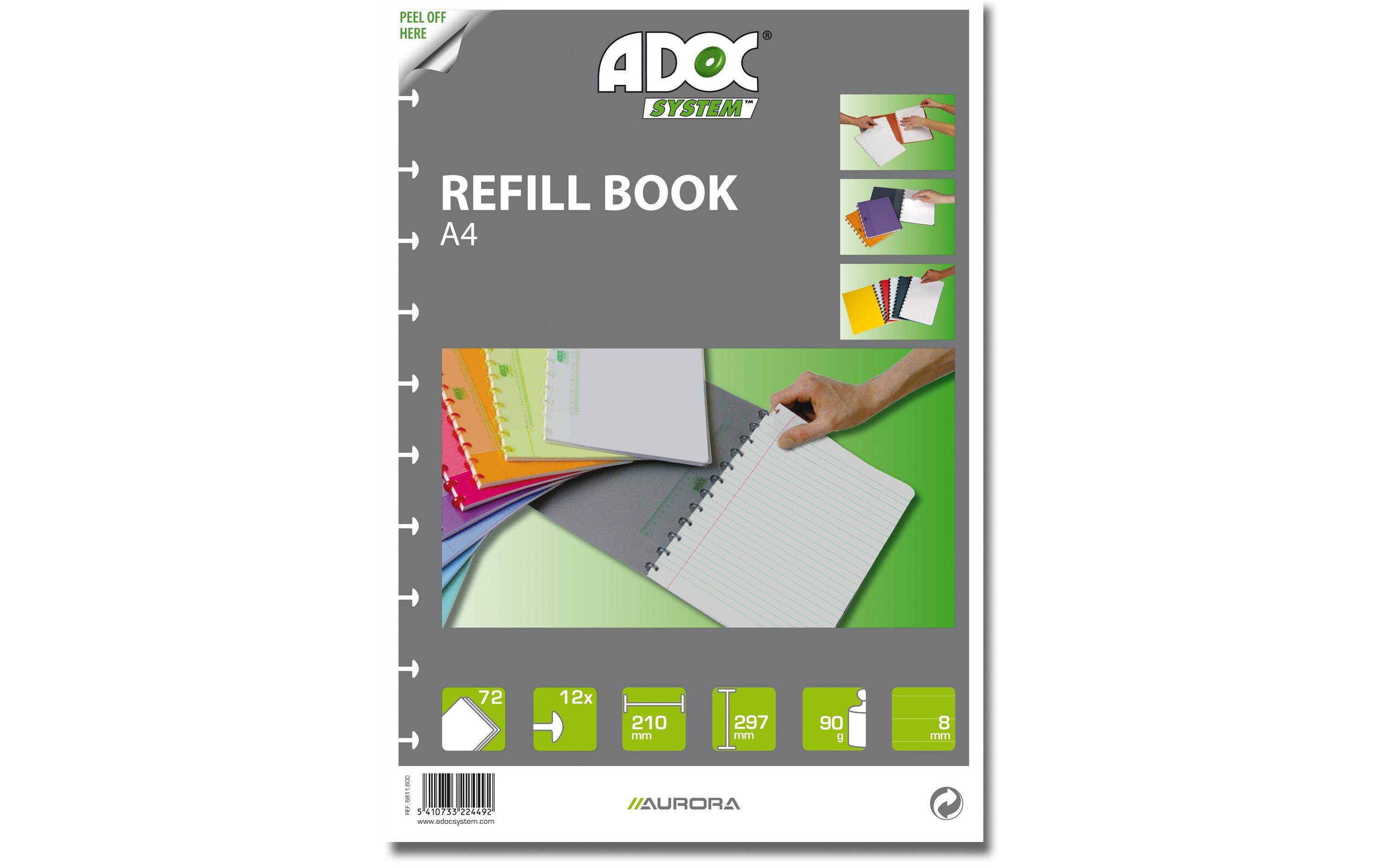 Adoc Notizheft Pap-Ex-Ersatzblätter A4, liniert, 72 Stück