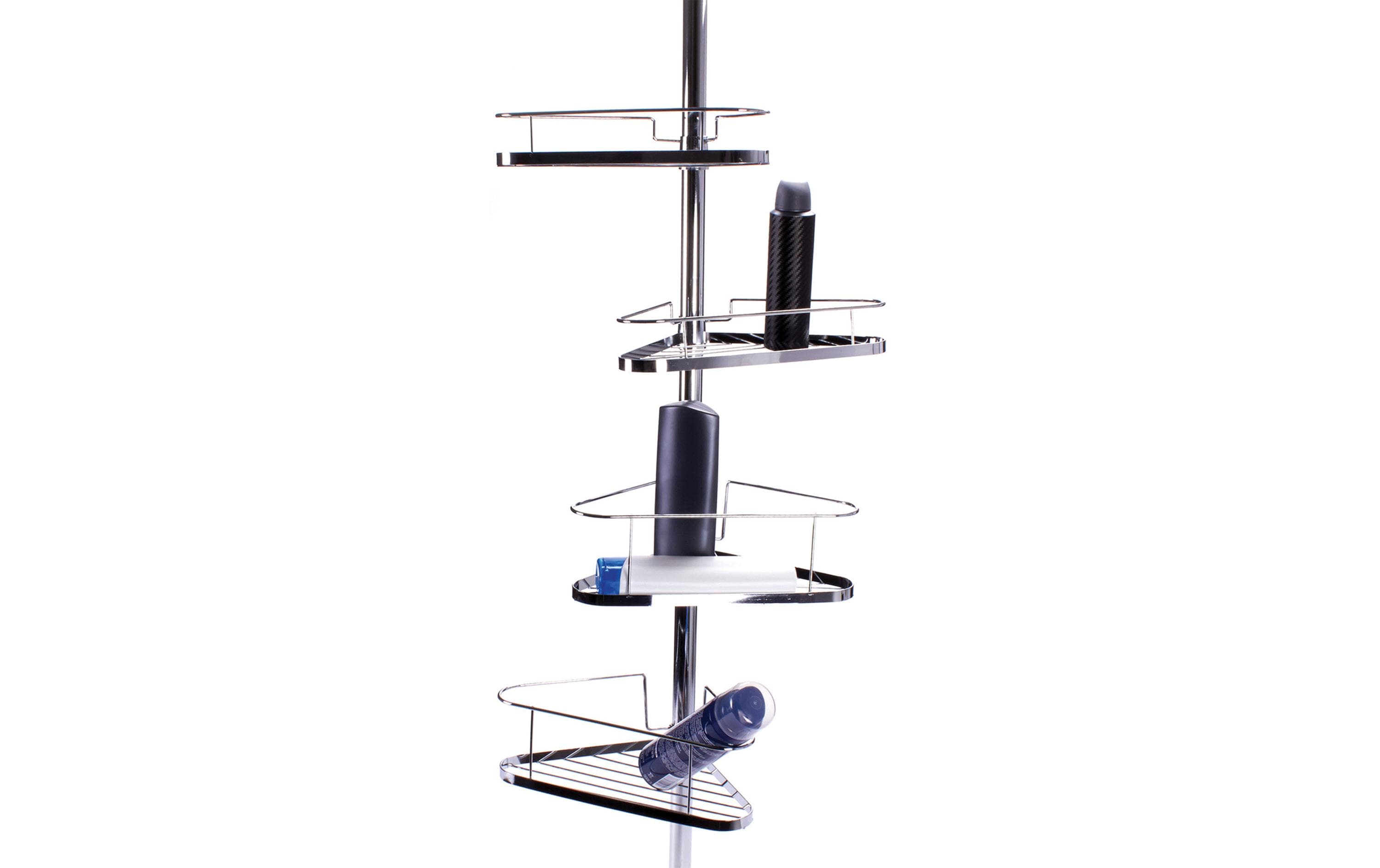 MSV Duschmittelhalter Teleskopstange 145-250 cm, 4 Körbe, Silber