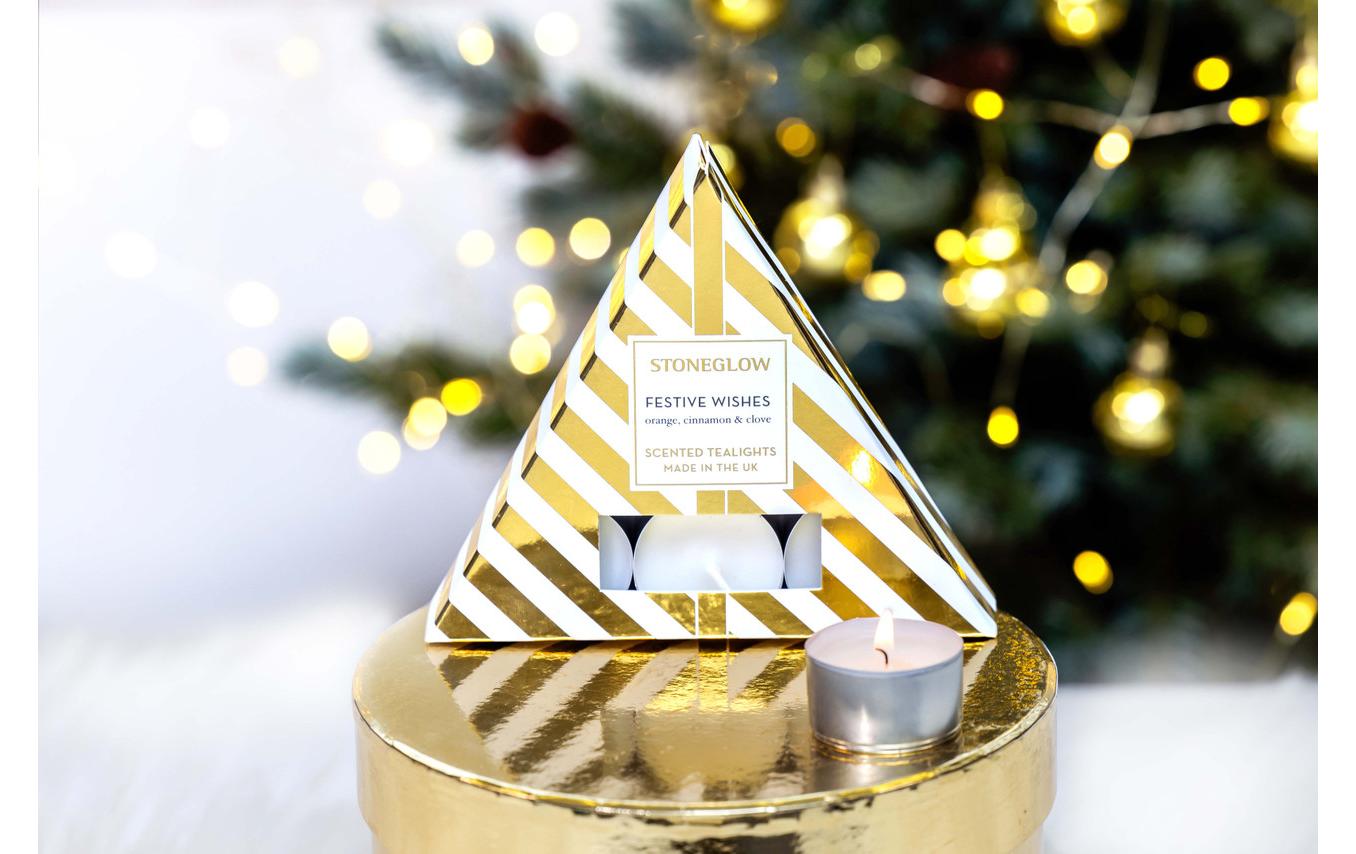 Stoneglow Teelichter Festive Wishes 6 Stück, Gelb