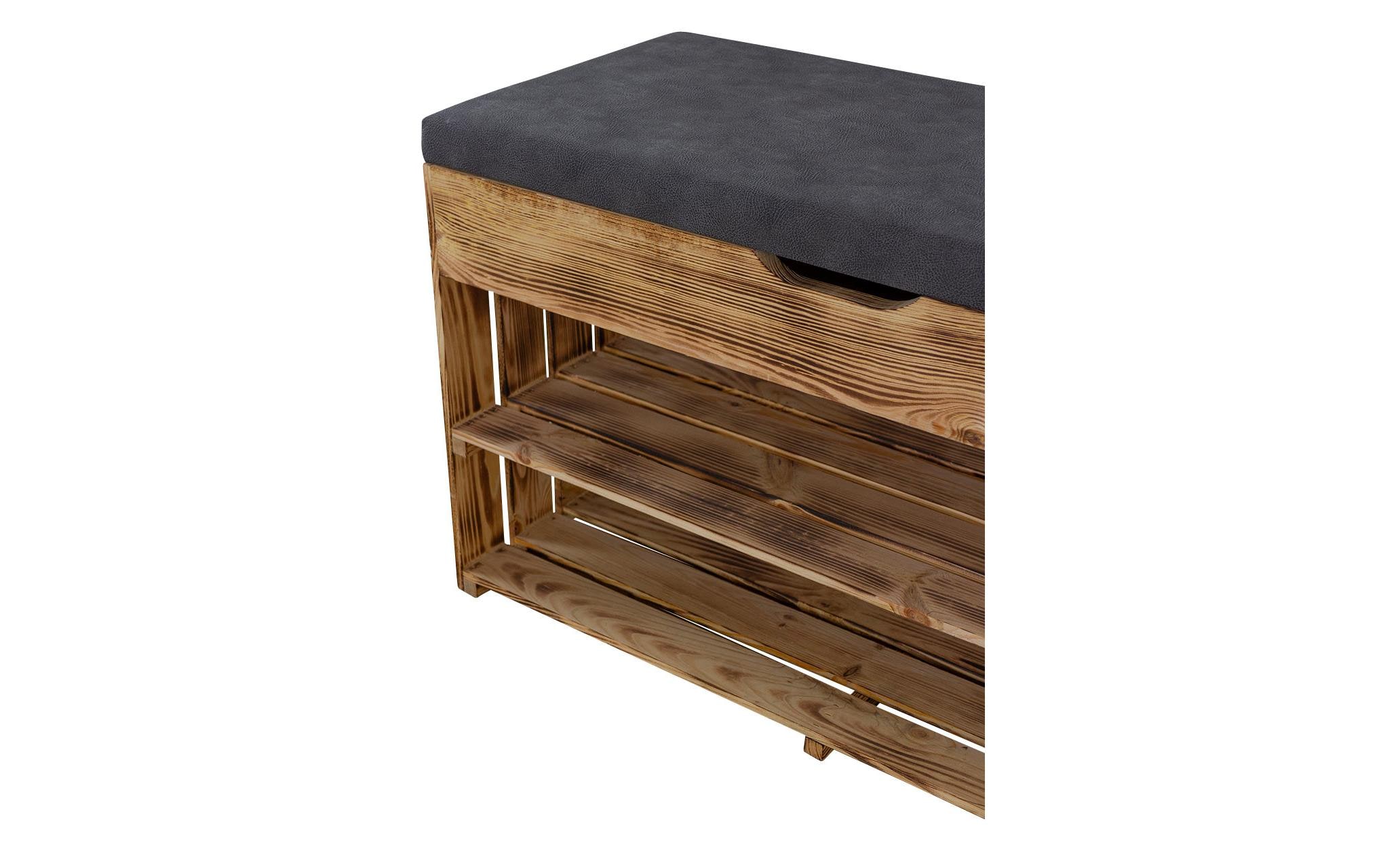 Holz Zollhaus Sitzbank mit Ablage, Braun geflammt, 90 x 55 cm