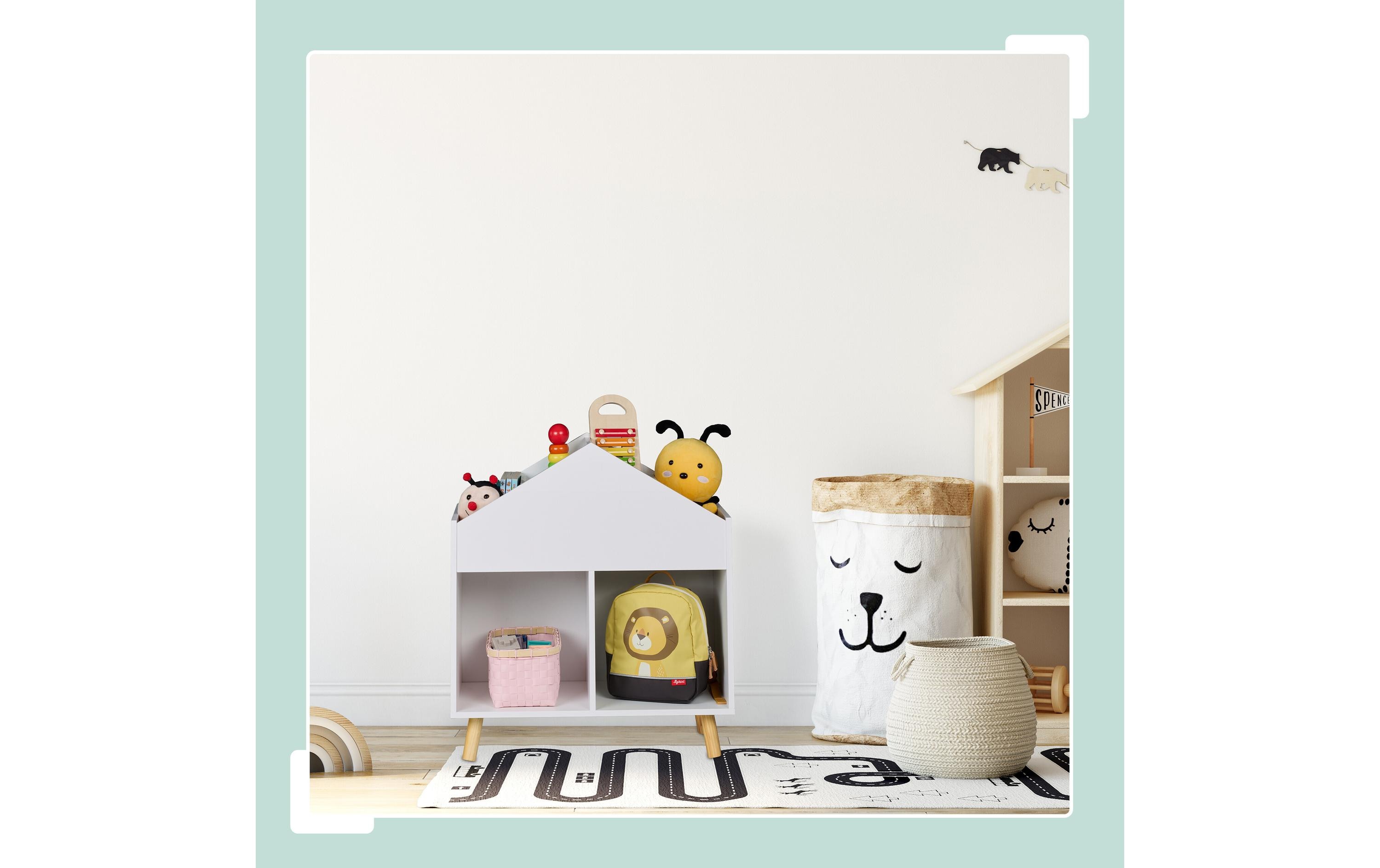 relaxdays Kinderregal Haus Hellbraun; Weiss