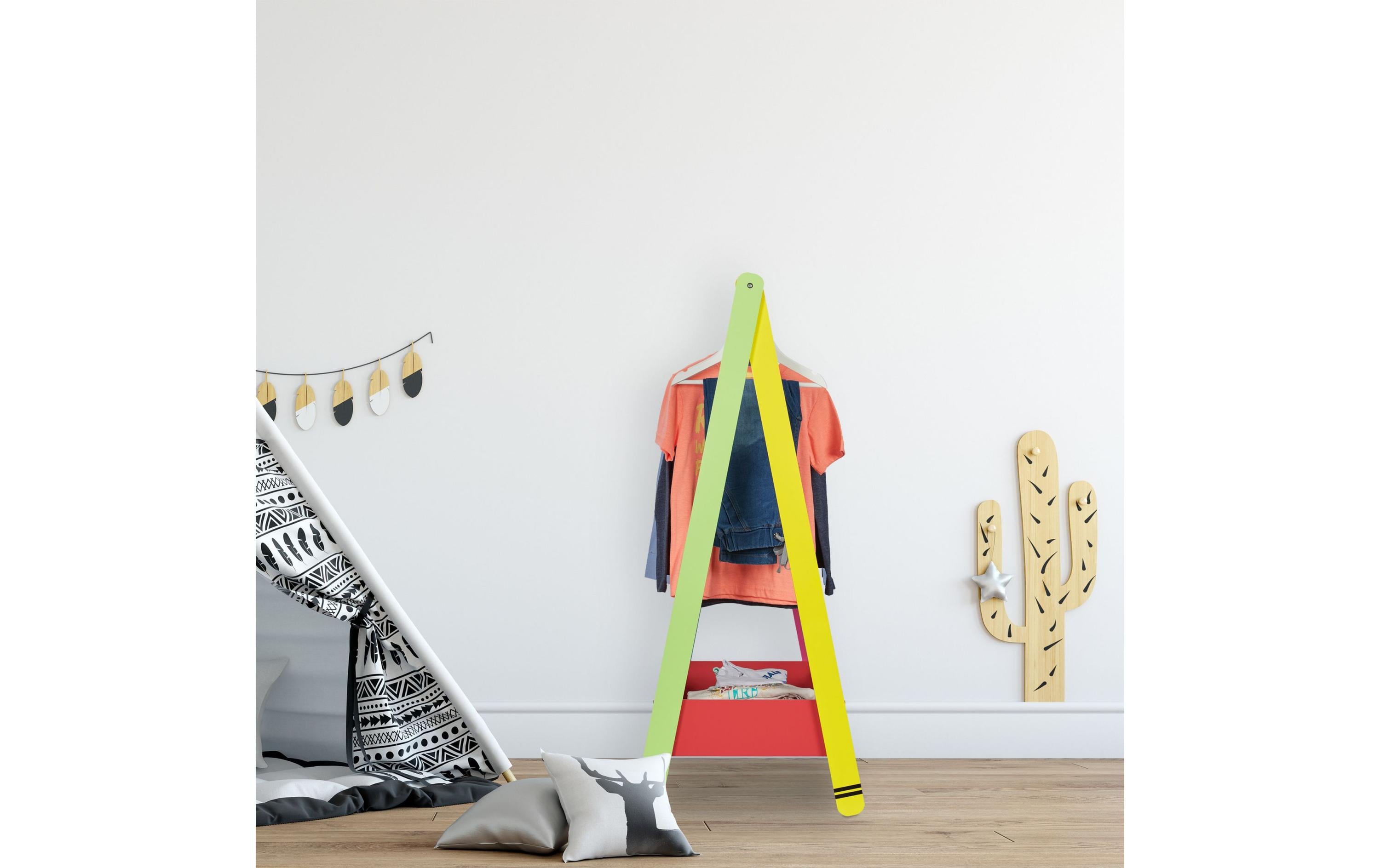 relaxdays Kleiderständer für Kinder 64.5 x 99 cm, Gelb/Grün/Rot