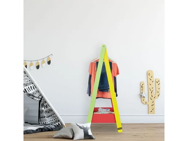 relaxdays Kleiderständer für Kinder 64.5 x 99 cm, Gelb/Grün/Rot