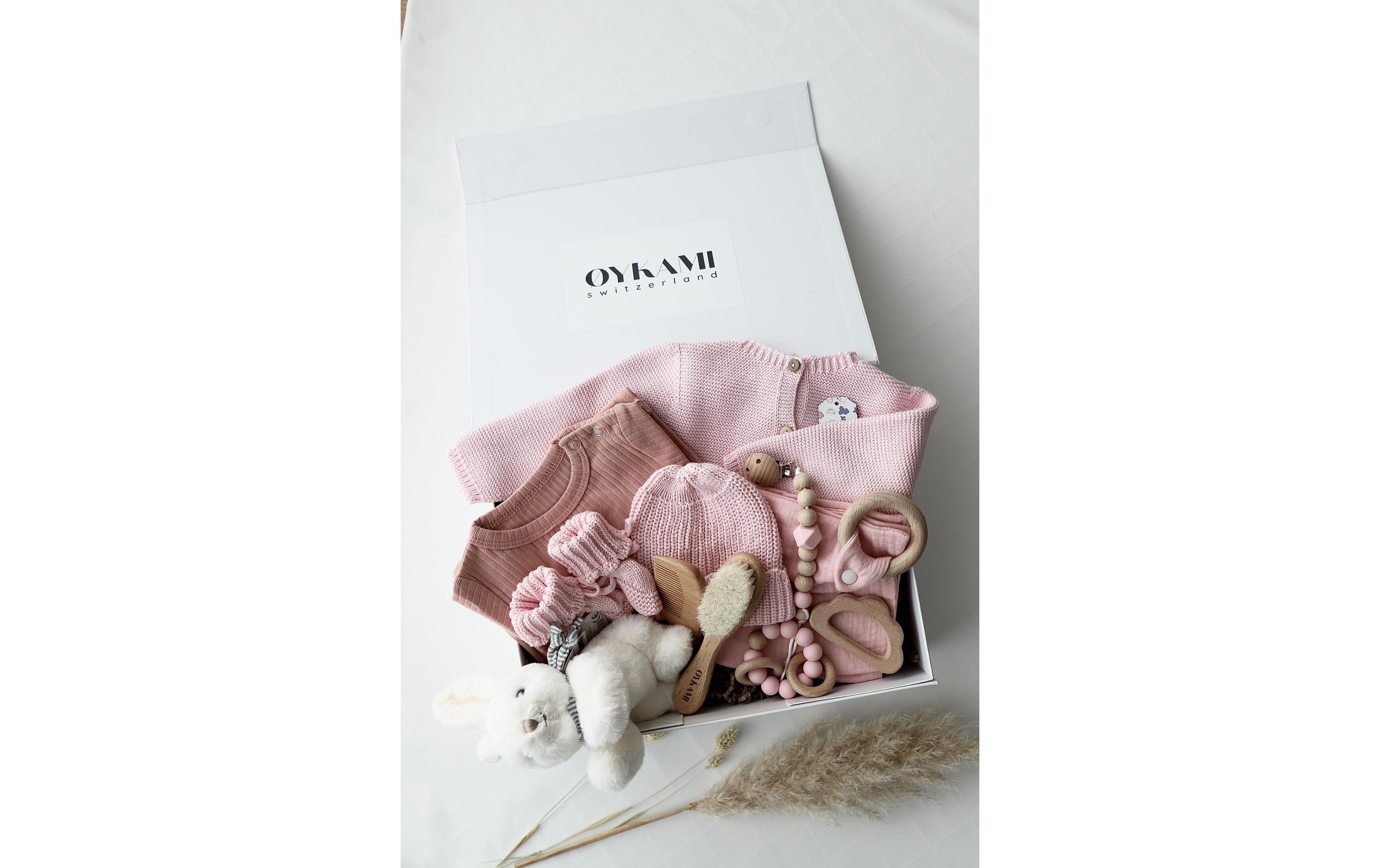 Oykami Baby Geschenkbox Rosa Verona Hase Weiss