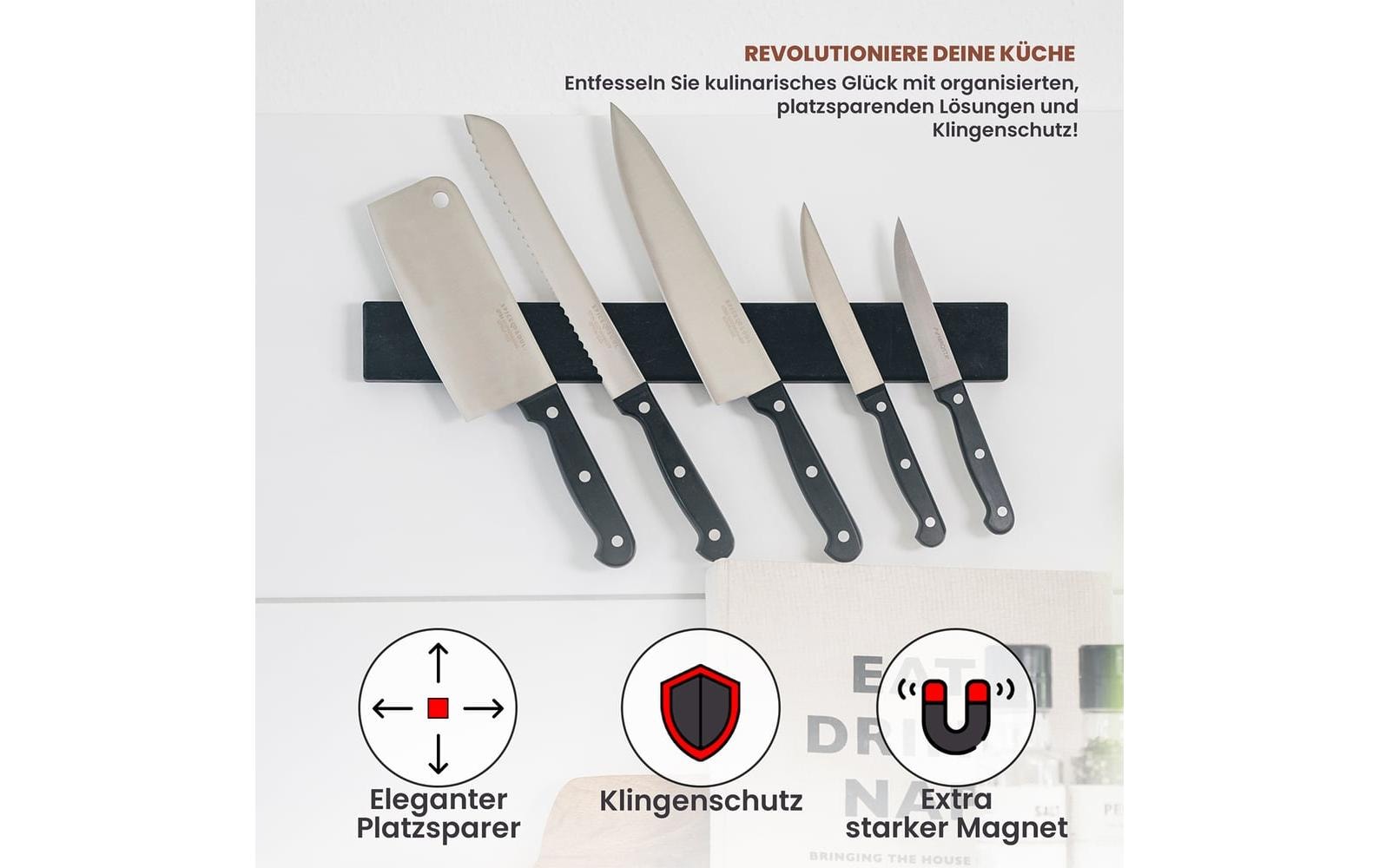 Exitoso Magnetschiene für Messer Schwarz 40 cm