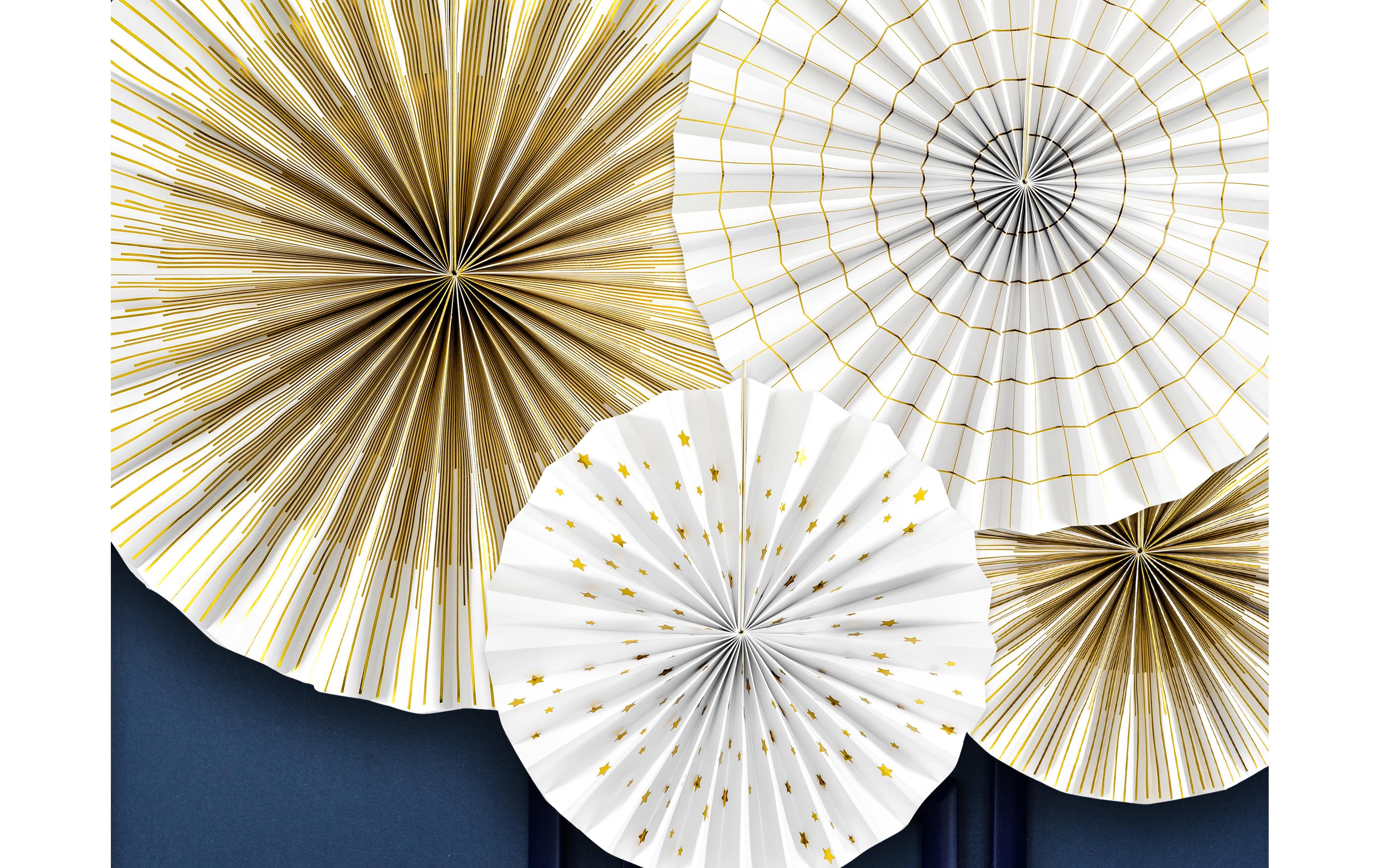 Partydeco Rosetten Zweifarbig 4 Stück, Weiss/Gold