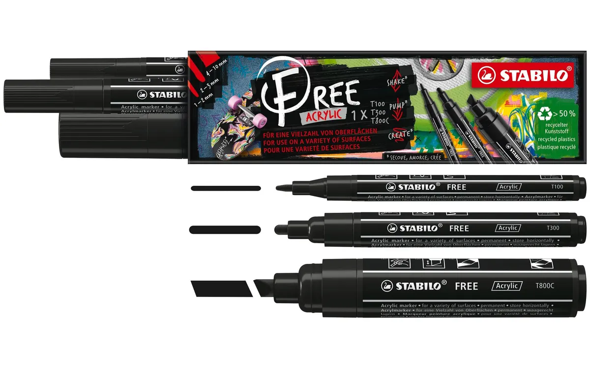 STABILO Acrylmarker Free Acrylic Mix Schwarz, 3-Etui STABILO Acrylmarker Free Acrylic Mix Schwarz, 3-Etui