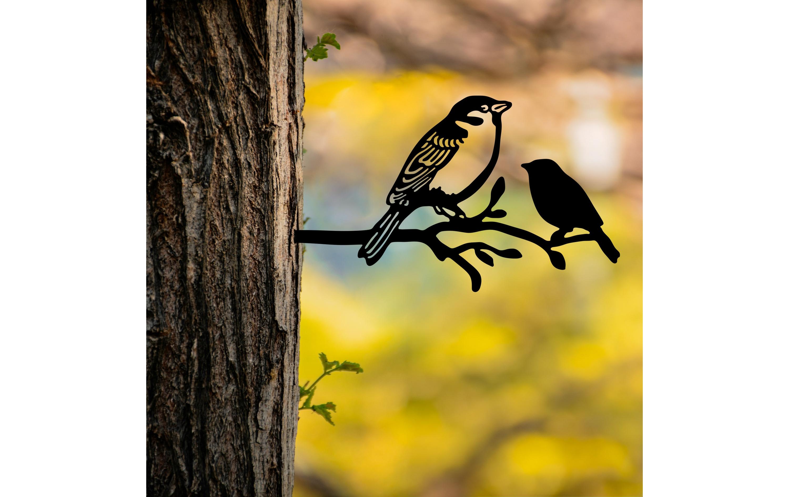 Wallxpert Gartenstecker Vogel auf Zweig 40 x 20 cm