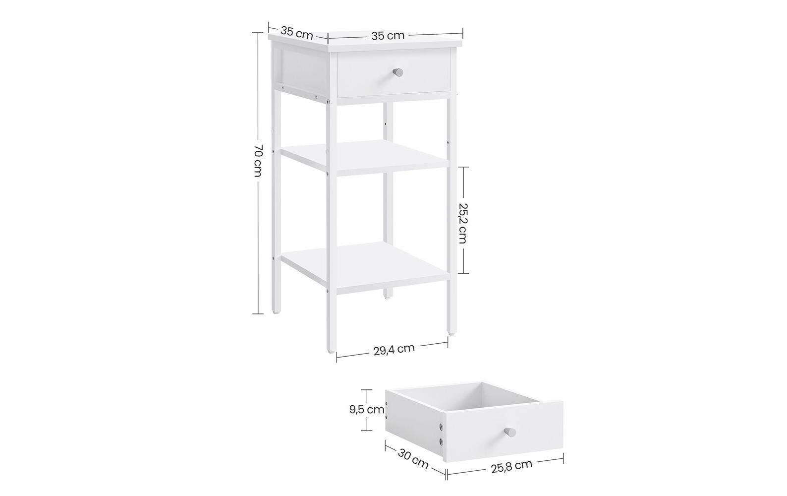 VASAGLE Nachttisch 35 x 70 cm, Weiss