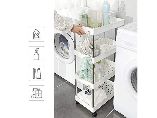 Songmics Nischenwagen mit 4 Ablagen 40 x 86 x 22 cm, Weiss Songmics Nischenwagen mit 4 Ablagen 40 x 86 x 22 cm, Weiss