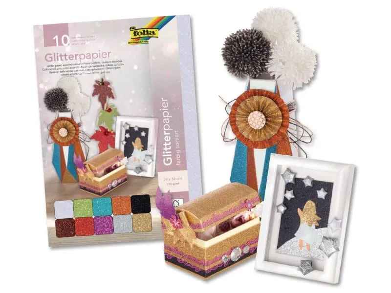 Folia Glitzerkarton 24 x 34 cm, 170 g/m², 10 Blatt, Mehrfarbig Folia Glitzerkarton 24 x 34 cm, 170 g/m², 10 Blatt, Mehrfarbig