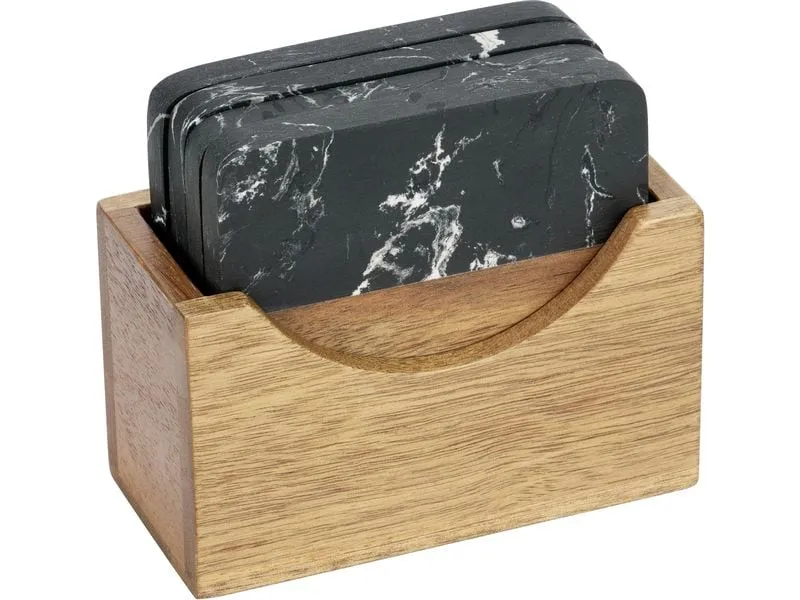 Wenko Glasuntersetzer Atami 10 x 10 cm, 4 Stück, Braun/Schwarz