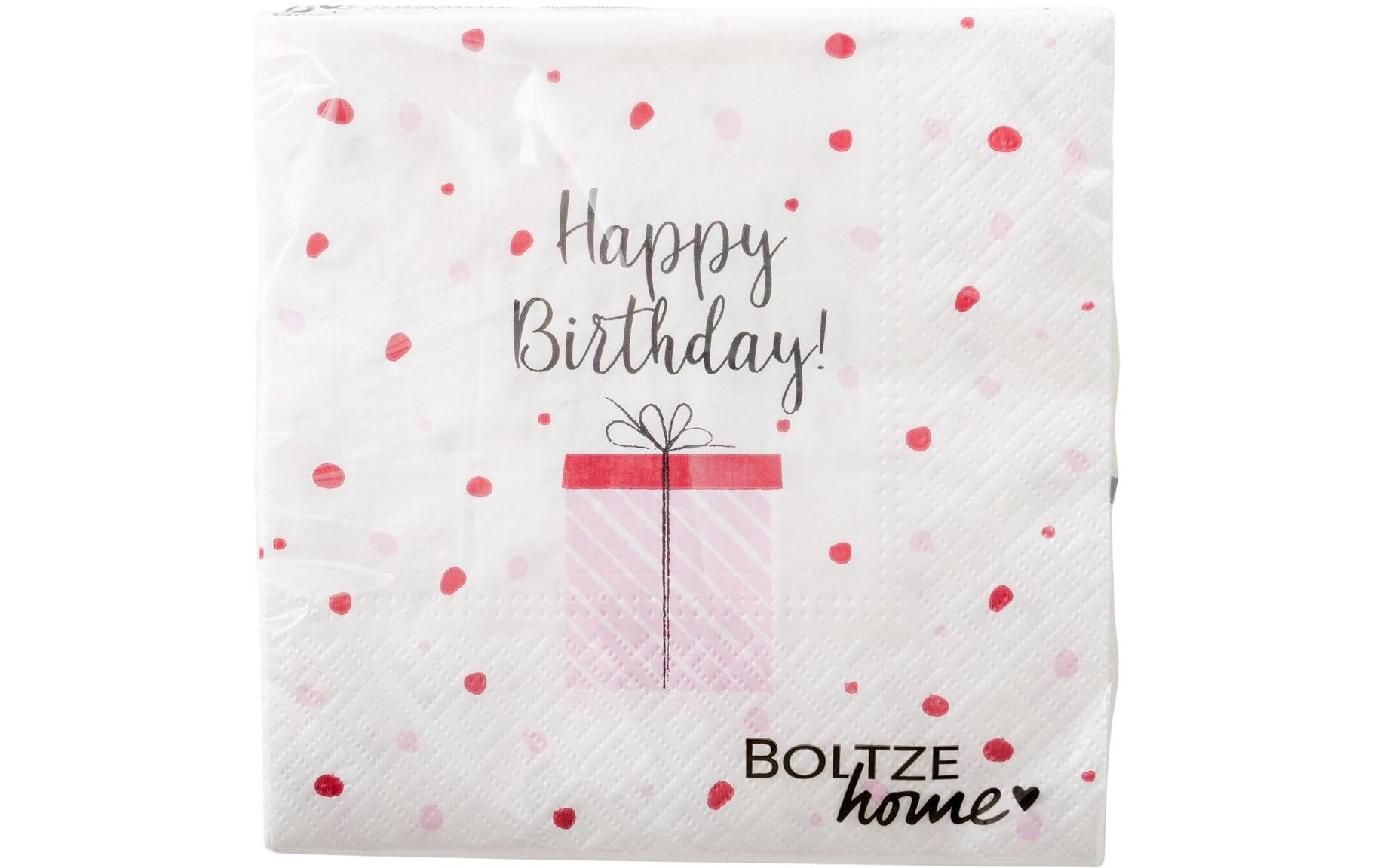 Boltze Papierservietten Happy Birthday 17 cm x 17 cm, 20 Stück