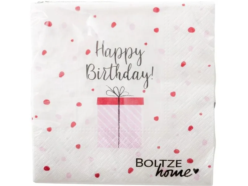 Boltze Papierservietten Happy Birthday 17 cm x 17 cm, 20 Stück