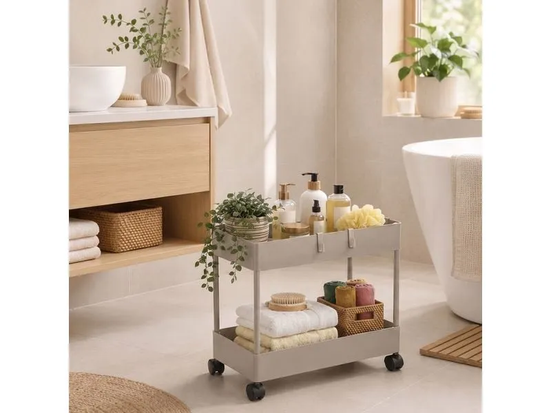 relaxdays Küchenwagen Küchenwagen 39.5 x 38 x 21.5 cm, Beige