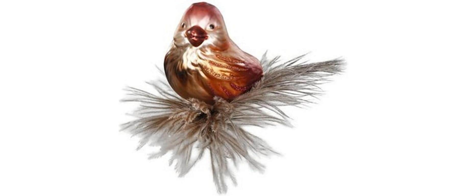 Inge Glas Manufaktur Weihnachtsschmuck Fipsi Vogel 7 cm, Braun