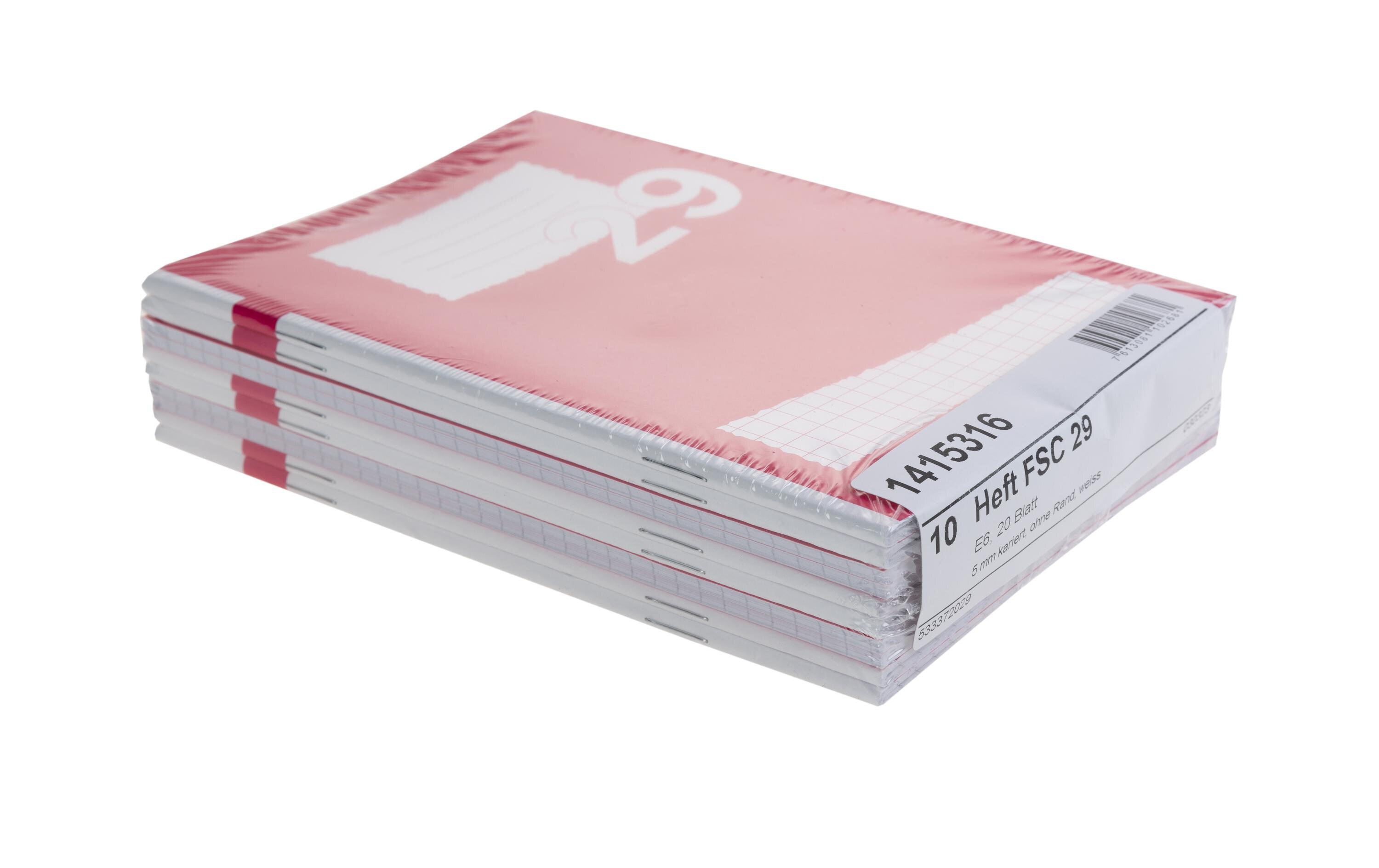 Office Focus Schulheft FSC 14 x 20 cm, Kariert, Rot, 10 Stück