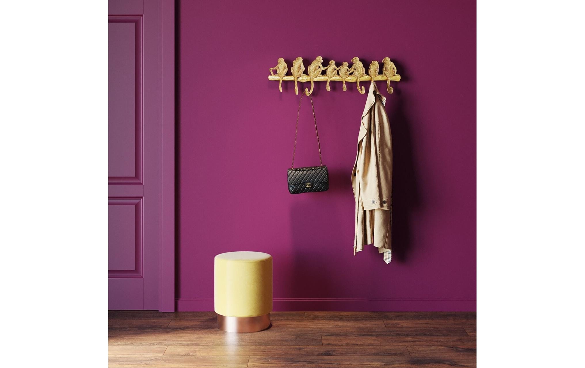 Kare Wandgarderobe Monkey 8 Haken, Gold