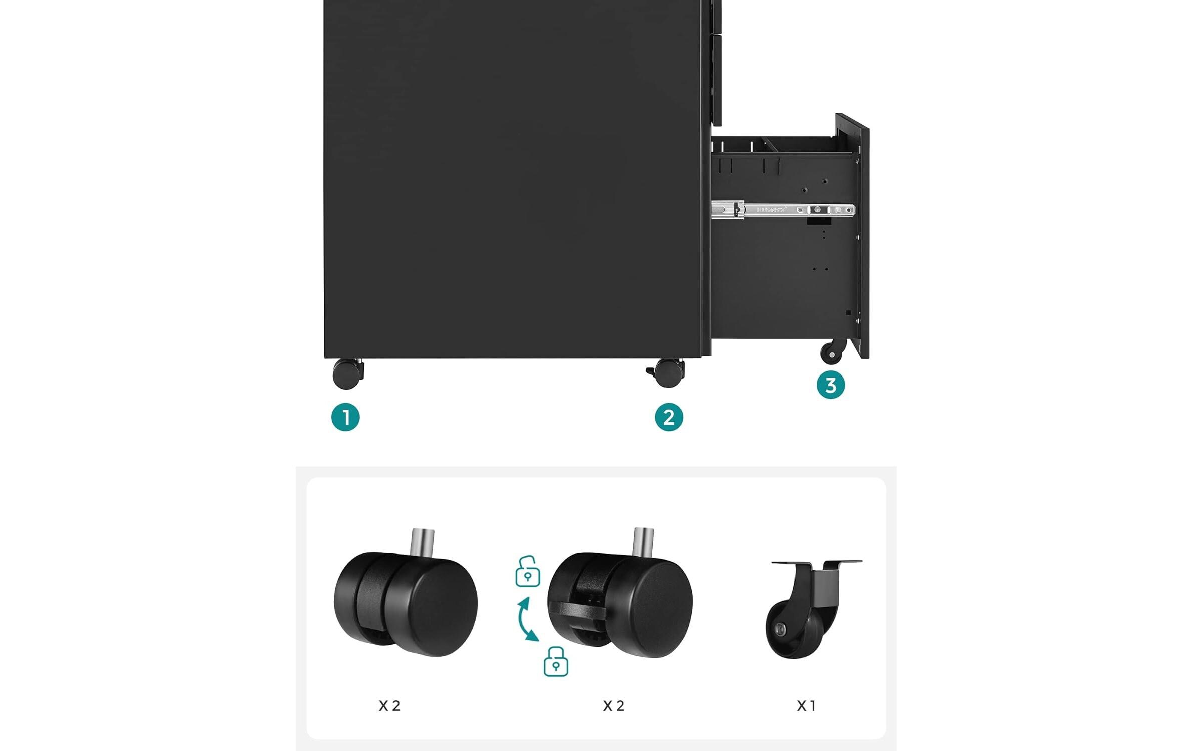 Songmics Rollcontainer, 39.0 x 52.0 x 60.0 cm, Schwarz