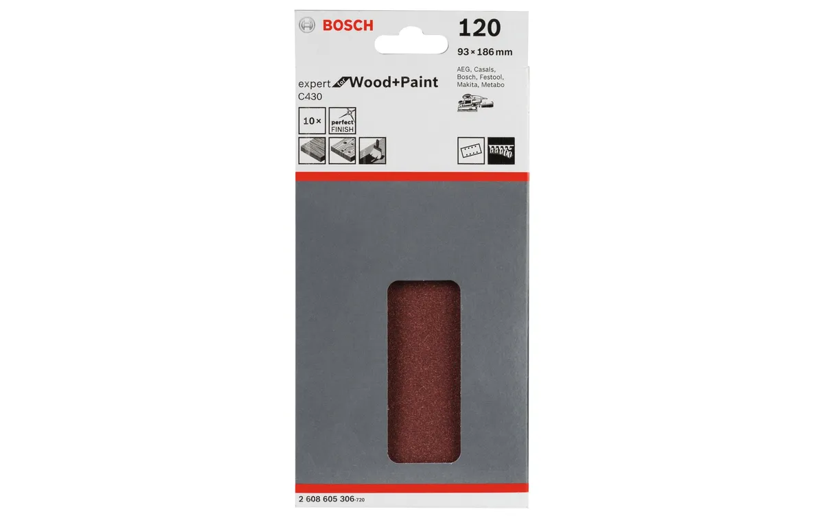 Bosch Professional Schleifblatt C430 93 x 186 cmm, K 120, 10 Stück Bosch Professional Schleifblatt C430 93 x 186 cmm, K 120, 10 Stück