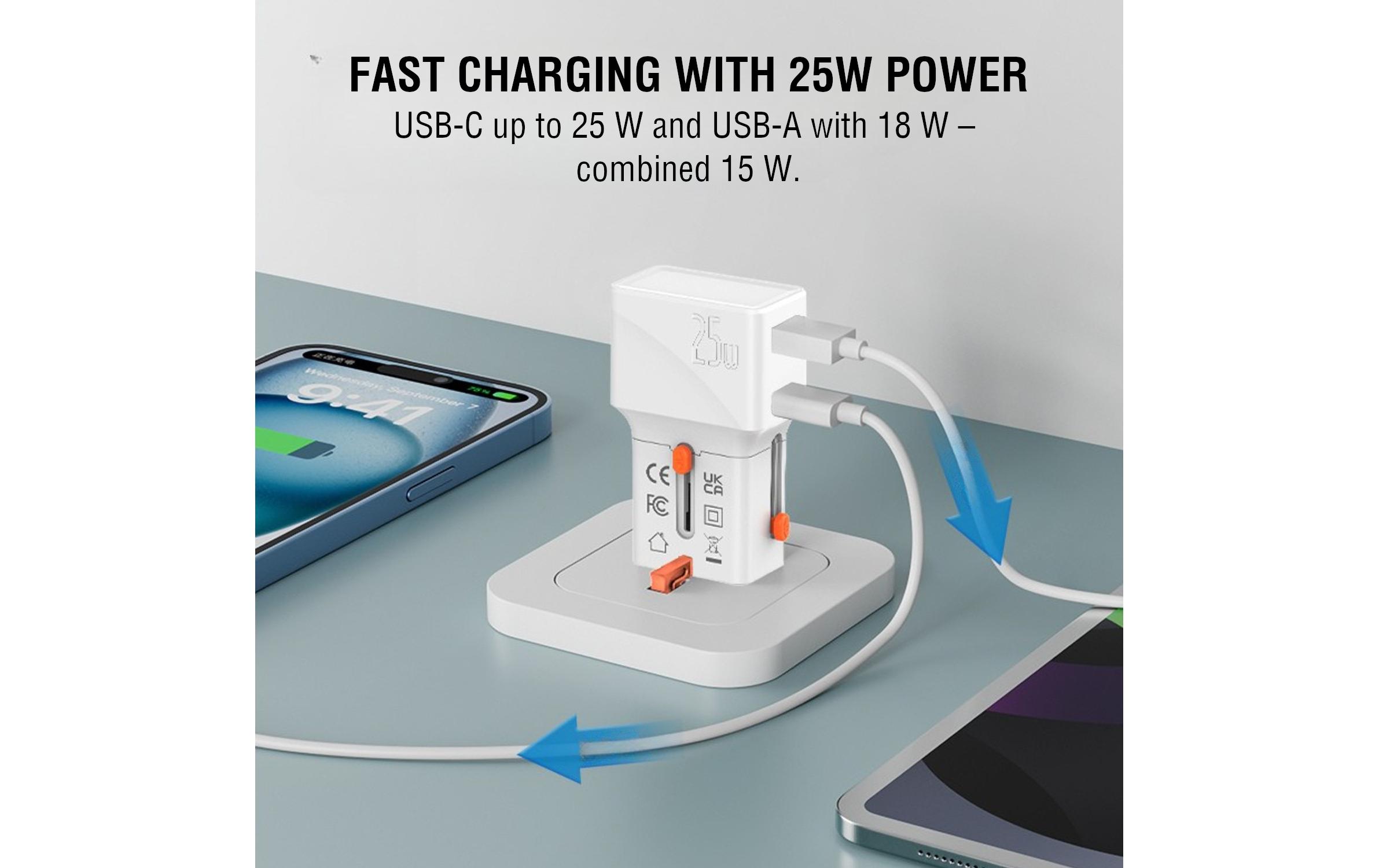 4smarts Weltreiseadapter Nomad Pocket 25W 1C+1A, Weiss