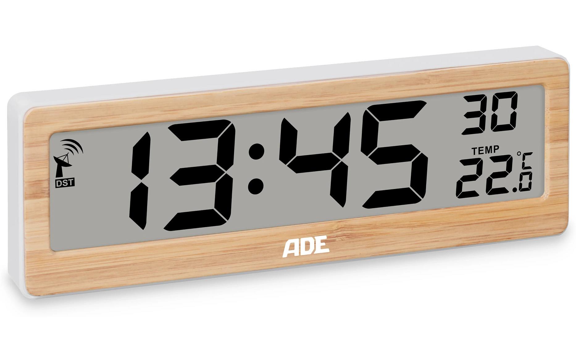 ADE Funkuhr DCF mit XXL-Ziffern digital Bambus-Weiss