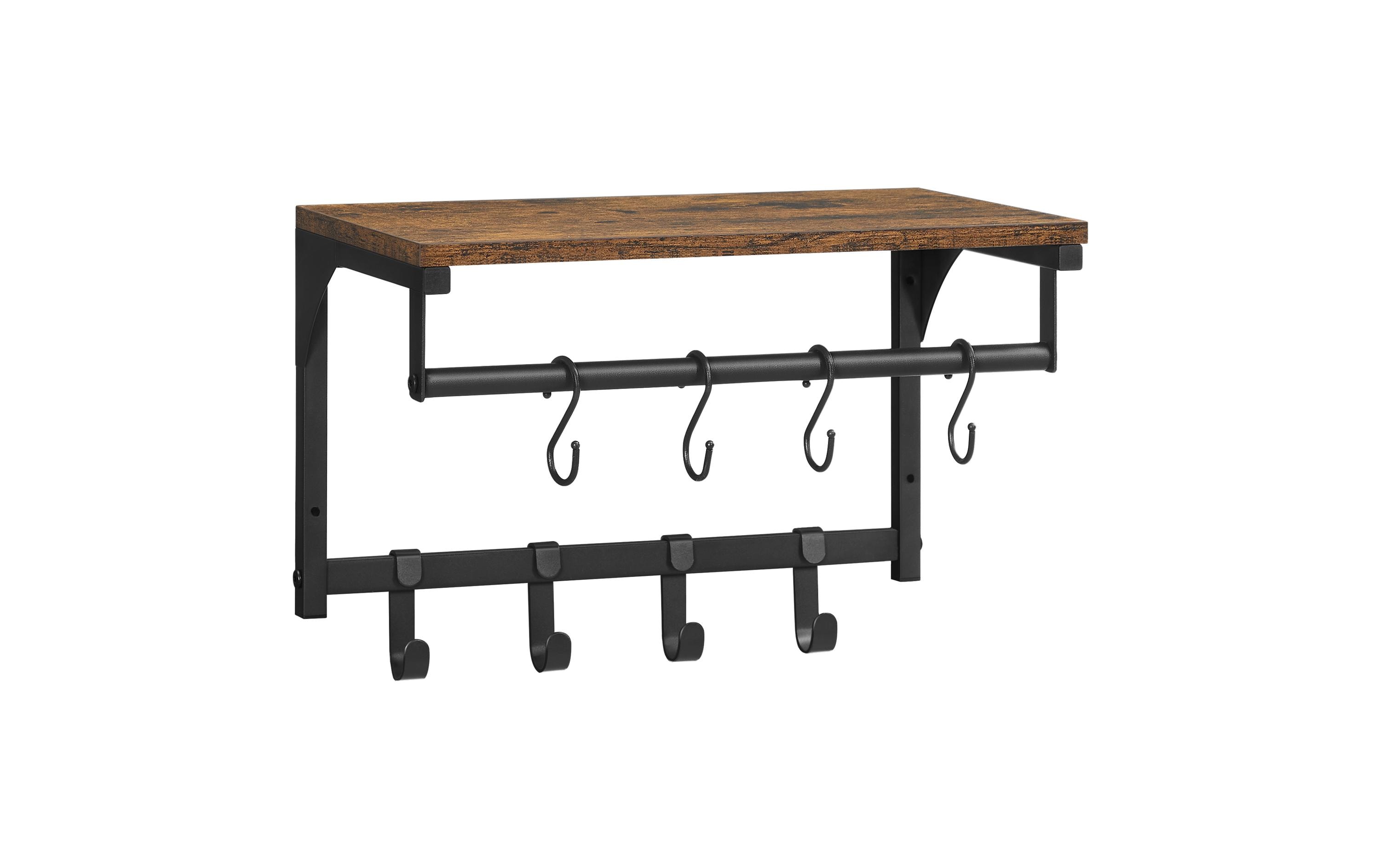 VASAGLE Wandgarderobe mit 8 Haken 40 x 24 cm, Braun/Schwarz VASAGLE Wandgarderobe mit 8 Haken 40 x 24 cm, Braun/Schwarz