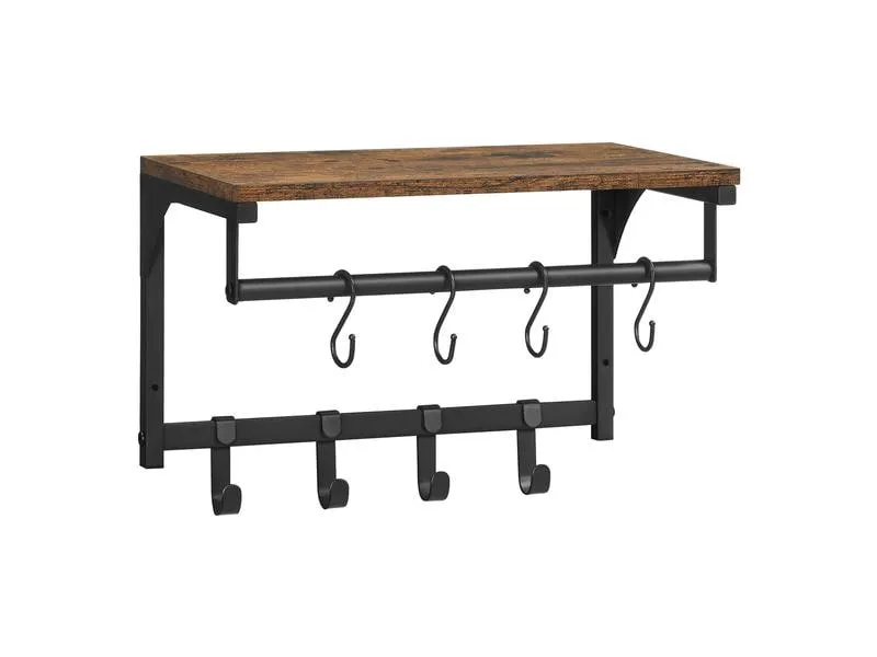 VASAGLE Wandgarderobe mit 8 Haken 40 x 24 cm, Braun/Schwarz