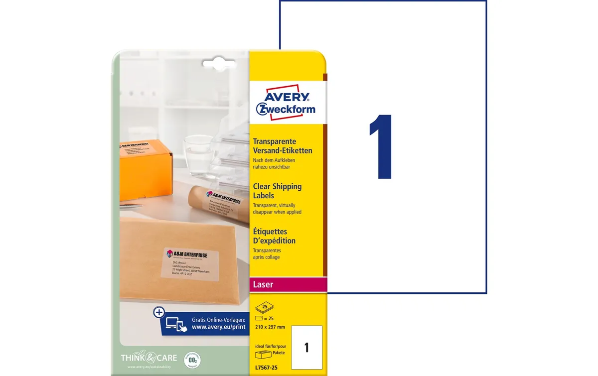 Avery Zweckform Versand-Etiketten 210 x 297 mm L7567 Transparent