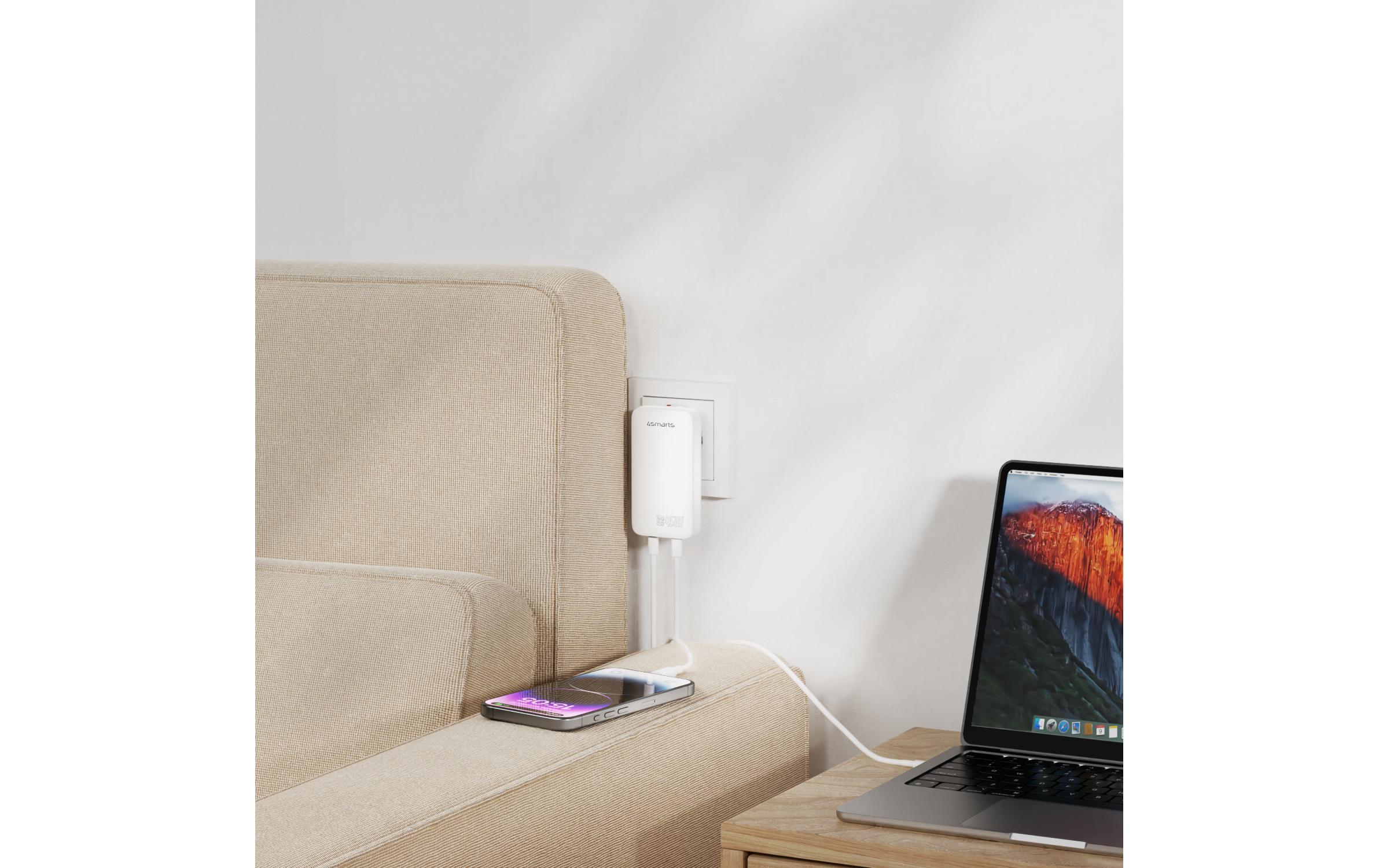4smarts Netzladegerät FlatPlug Slim Dual 45W GaN 2C, weiss 4smarts Netzladegerät FlatPlug Slim Dual 45W GaN 2C, weiss