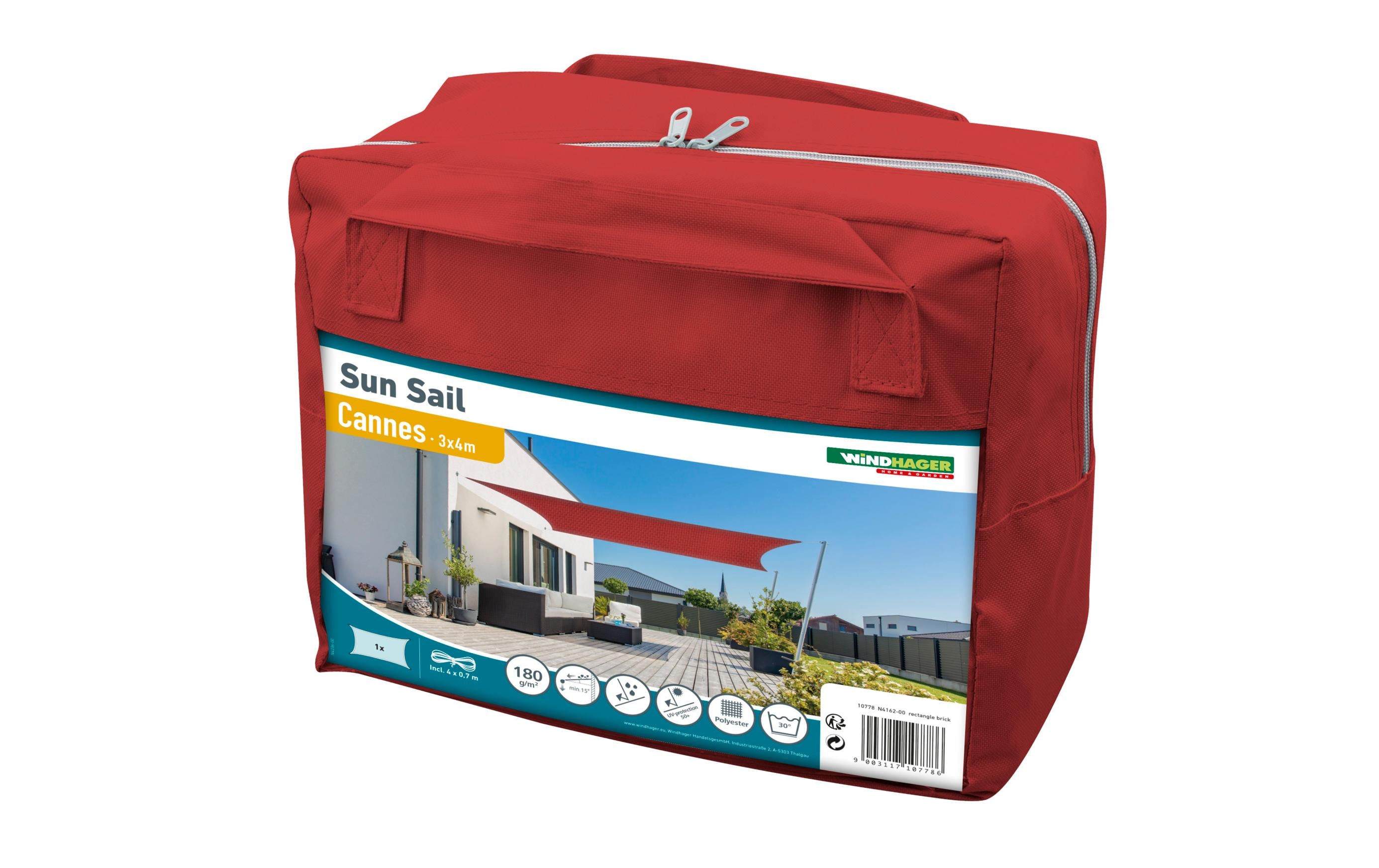 Windhager Sonnensegel Cannes, 3 x 4 m, Eckig, Grot