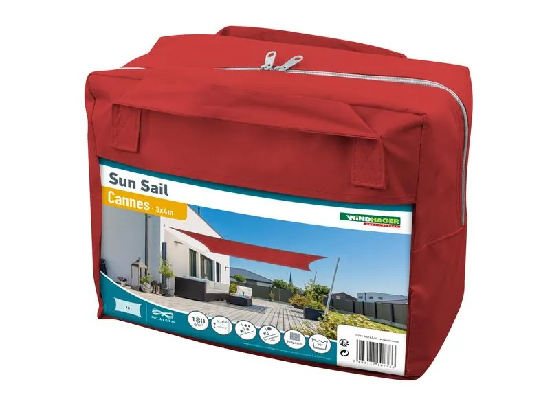 Windhager Sonnensegel Cannes, 3 x 4 m, Eckig, Grot Windhager Sonnensegel Cannes, 3 x 4 m, Eckig, Grot