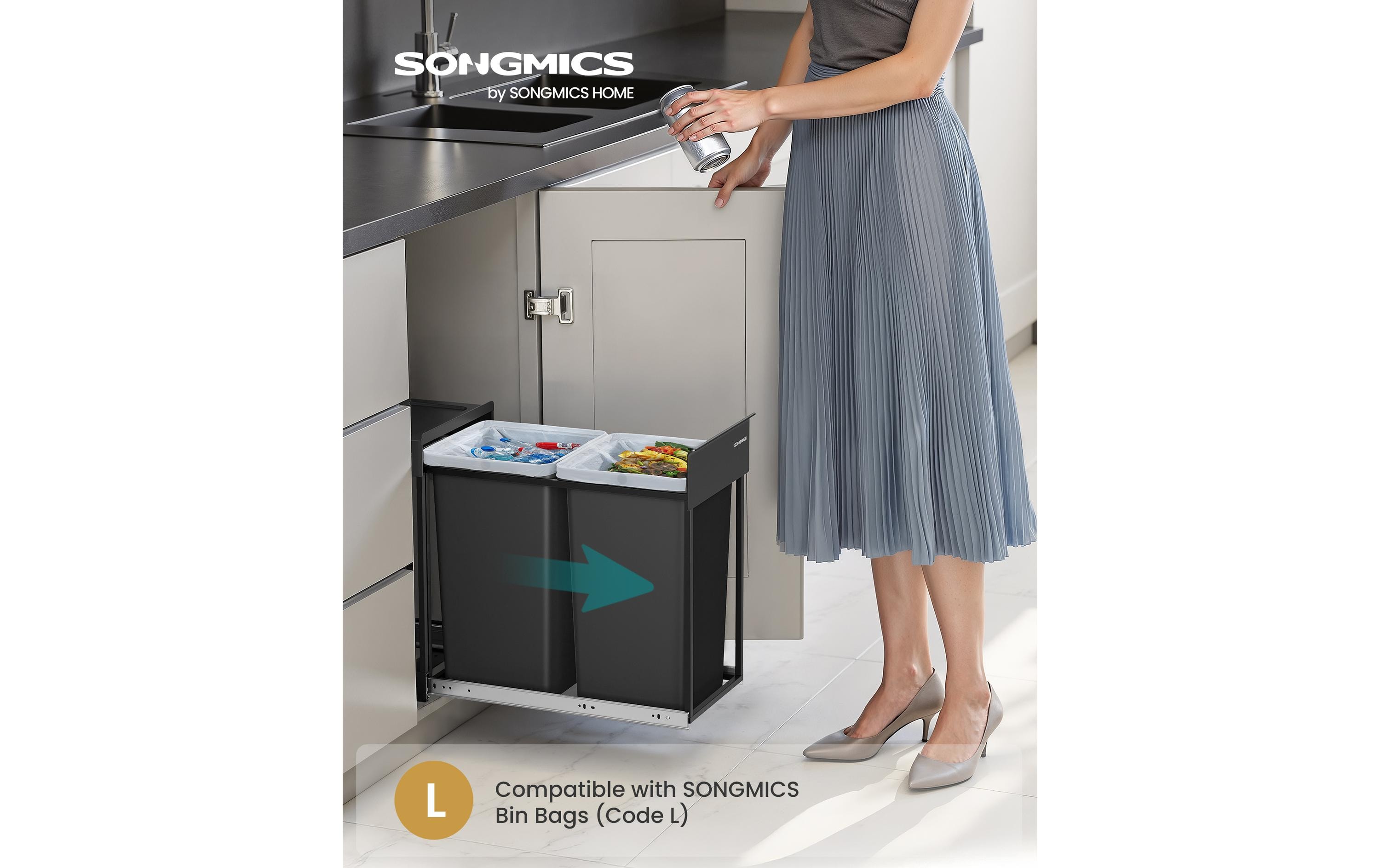 Songmics Mülltrennsystem 30 l, Schwarz