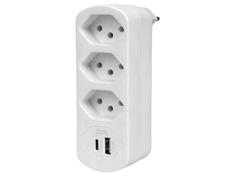 FURBER.power Mehrfachstecker Flexo 3 x T13, USB-A, USB-C, drehbar