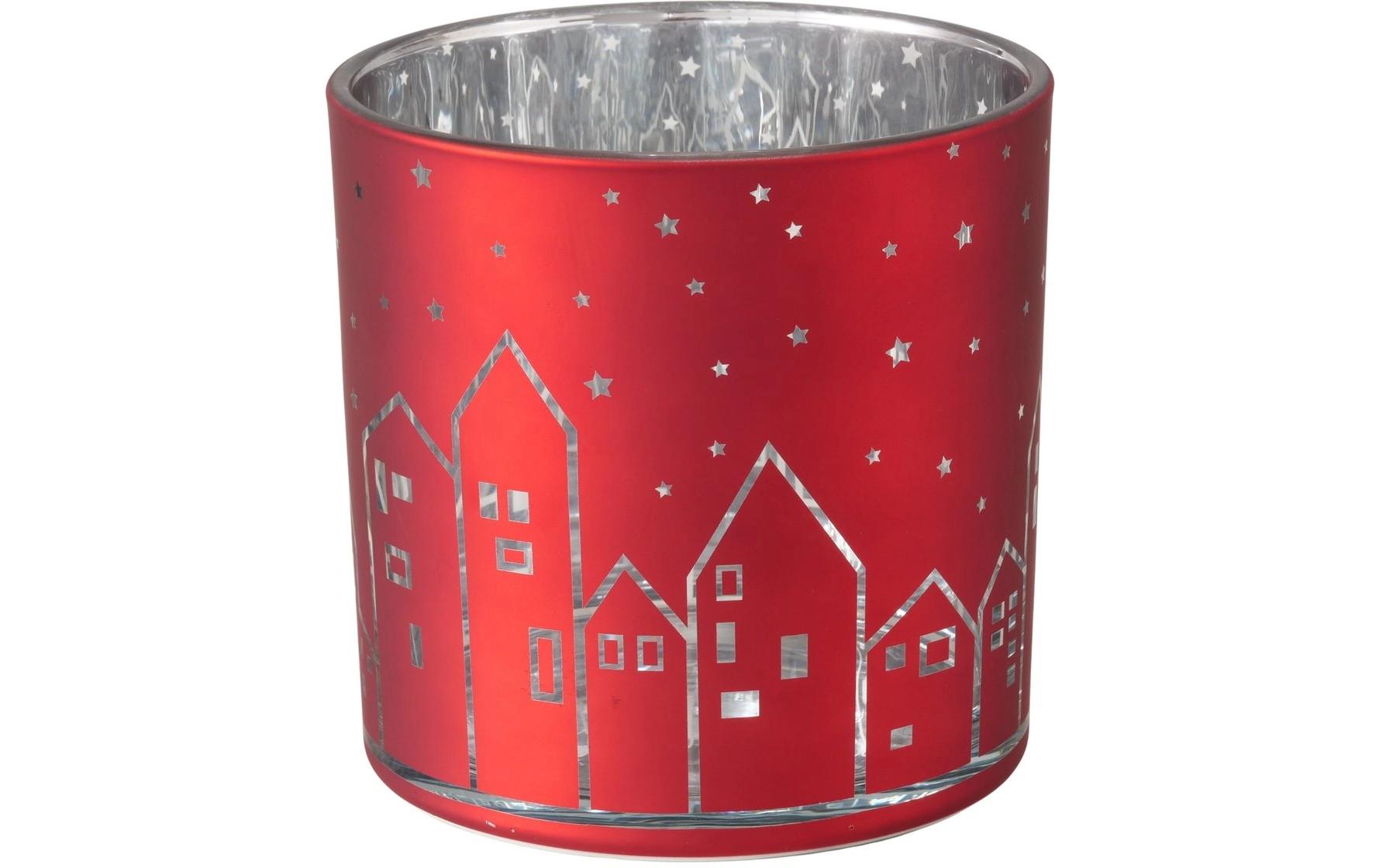 Boltze Weihnachtswindlicht Little Town Glas, 15 x 15 cm