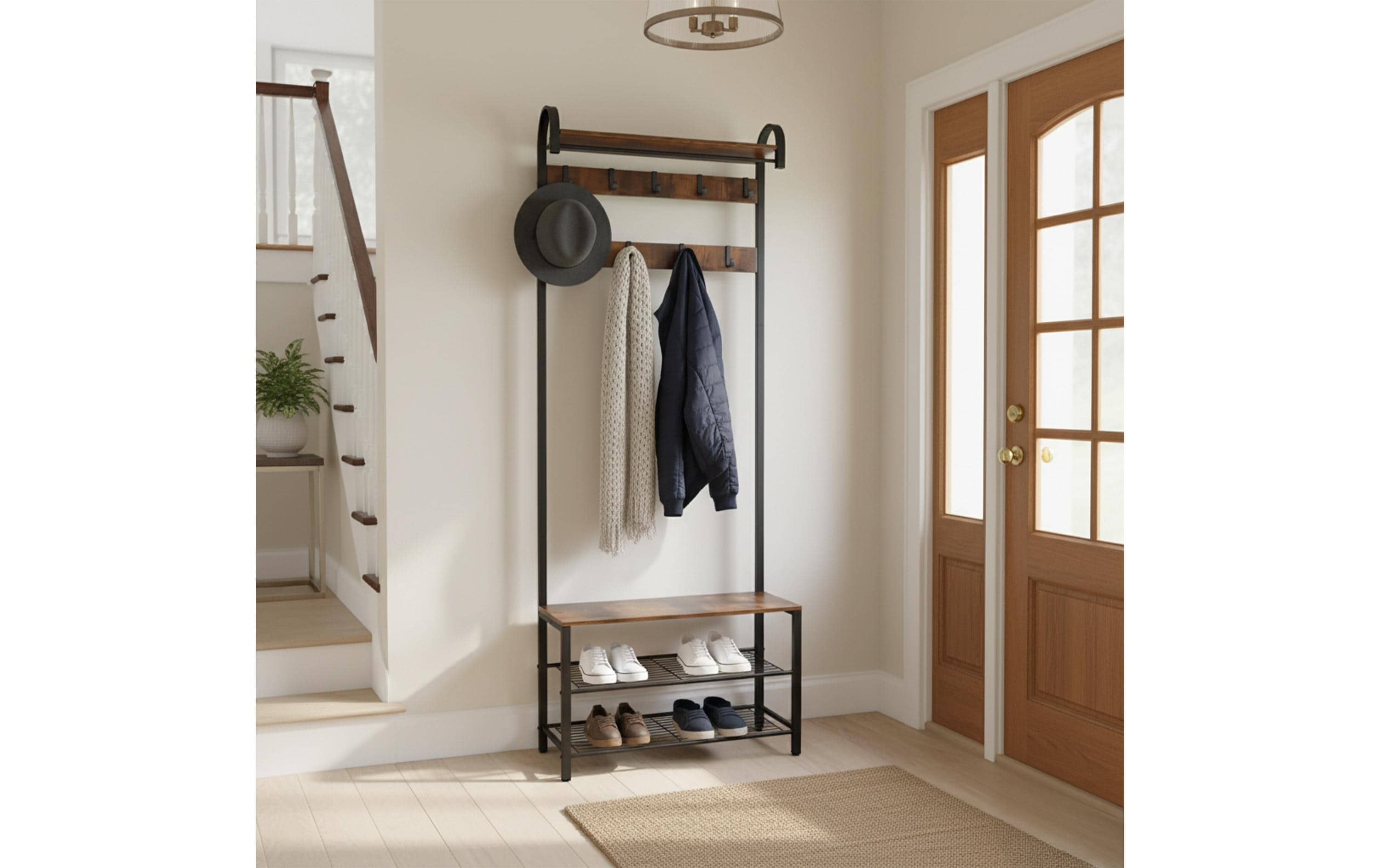 relaxdays Garderobenständer Dunkelbraun/Schwarz