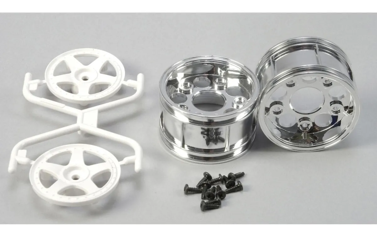 Tamiya Felgen 5-Speichen, zweiteilig, 30 mm, Weiss 2 Stück, 1:10 Tamiya Felgen 5-Speichen, zweiteilig, 30 mm, Weiss 2 Stück, 1:10