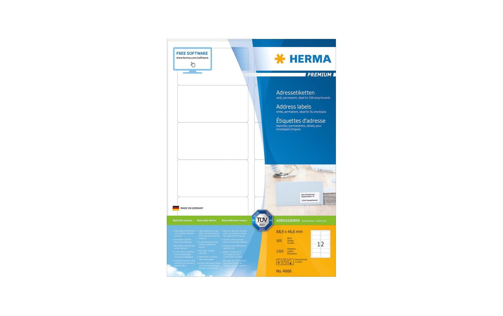 HERMA Universal-Etiketten Premium, 8.89 x 4.66 cm, 1200 Etiketten
