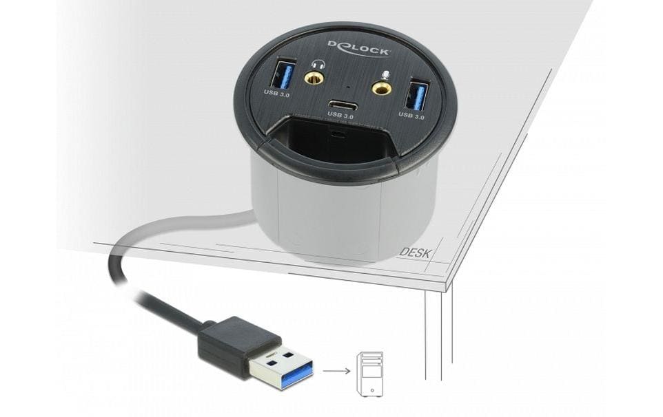 Delock Tisch-Hub USB 3.0 Typ A/C + HD Audio