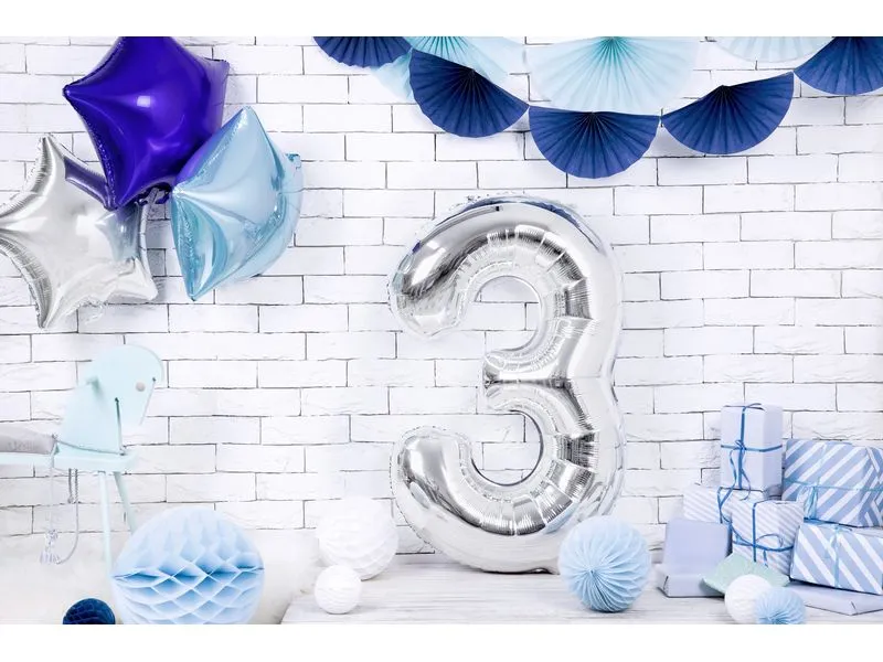 Partydeco Folienballon Zahl 3 gross 86 cm, silber, 1 Stück Partydeco Folienballon Zahl 3 gross 86 cm, silber, 1 Stück