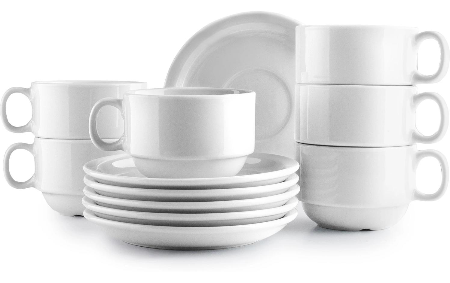 Ibili Tassen + Unterteller-Set 230 ml, 6 Stück, Weiss