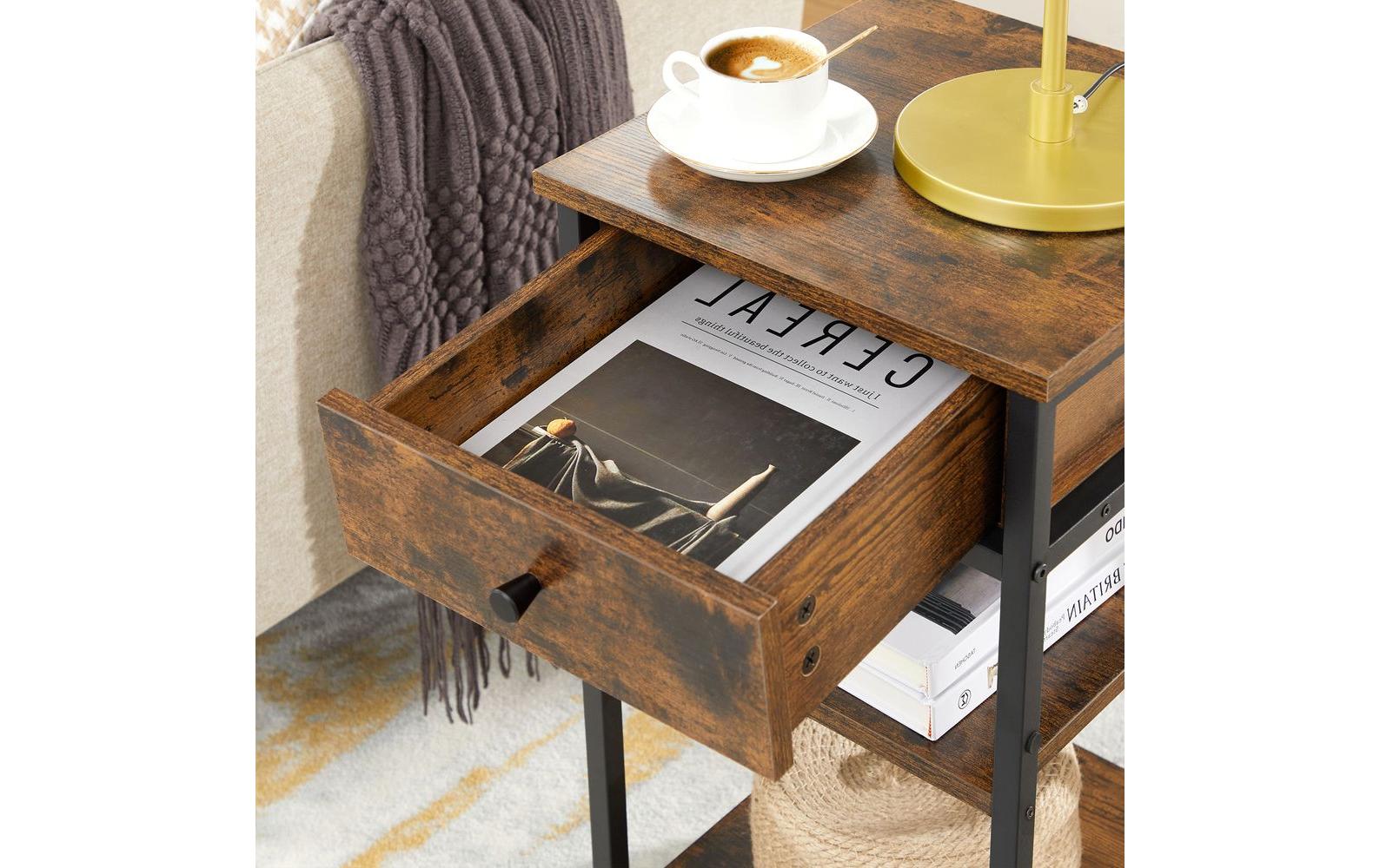 VASAGLE Nachttisch 35 x 70 cm, Braun/Schwarz