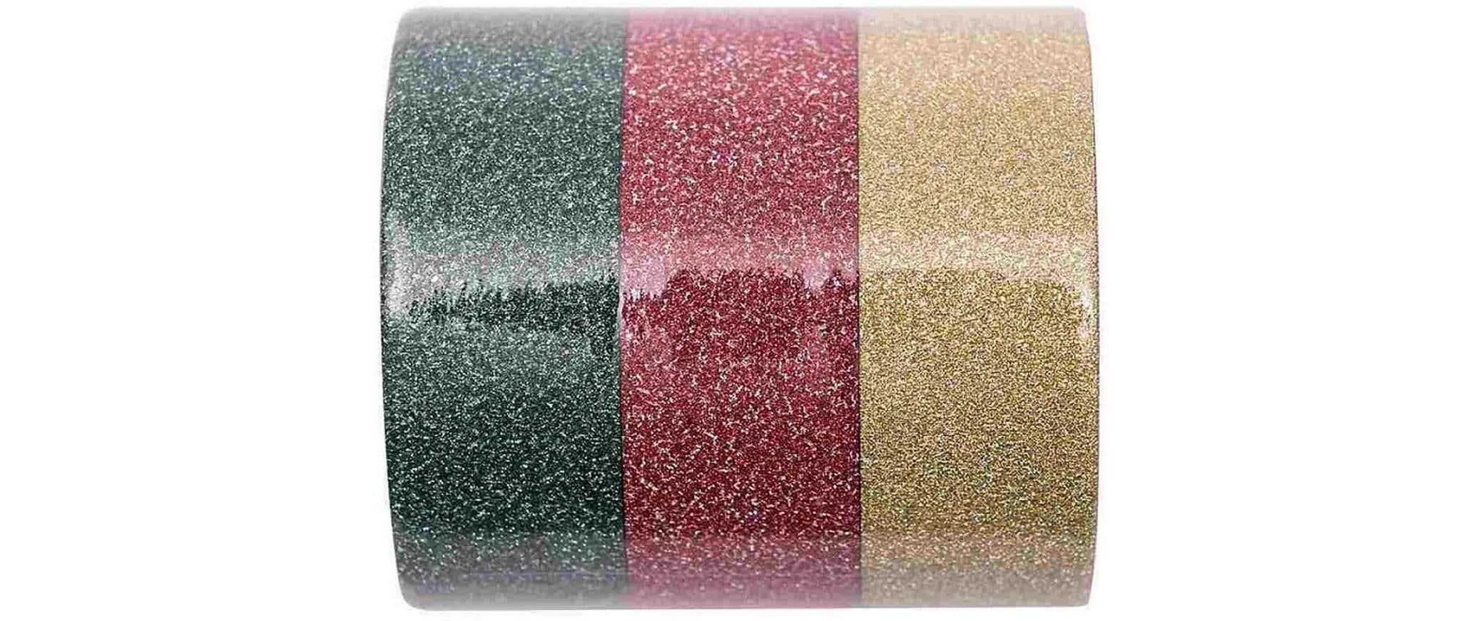 Rico Design Washi Tape Glitter 3 Stück, Gold/Grün/Rot, 5 m