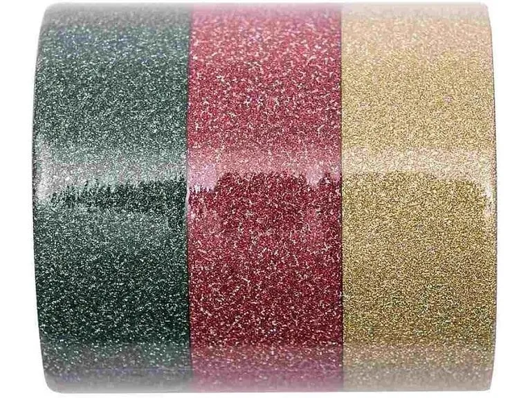 Rico Design Washi Tape Glitter 3 Stück, Gold/Grün/Rot, 5 m