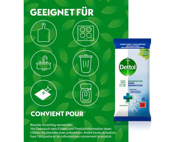 Dettol Desinfektion Hygiene-Reinigungstücher 60 Stück Dettol Desinfektion Hygiene-Reinigungstücher 60 Stück