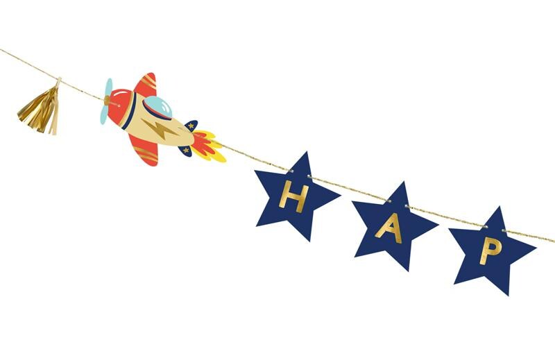 Partydeco Girlande Flugzeug 3 m, Dunkelblau