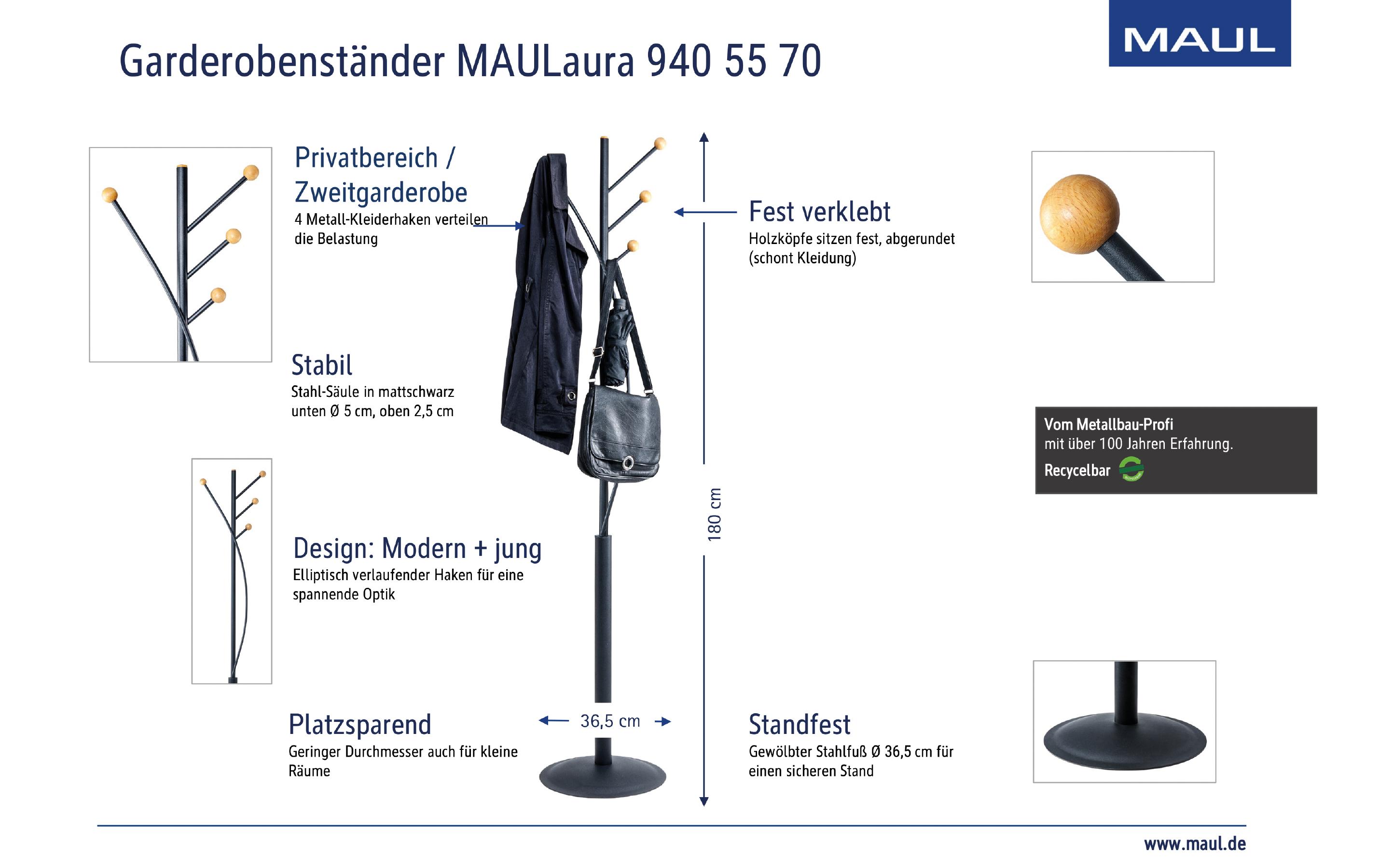 Maul Garderobenständer Laura 179.5 cm, Schwarz