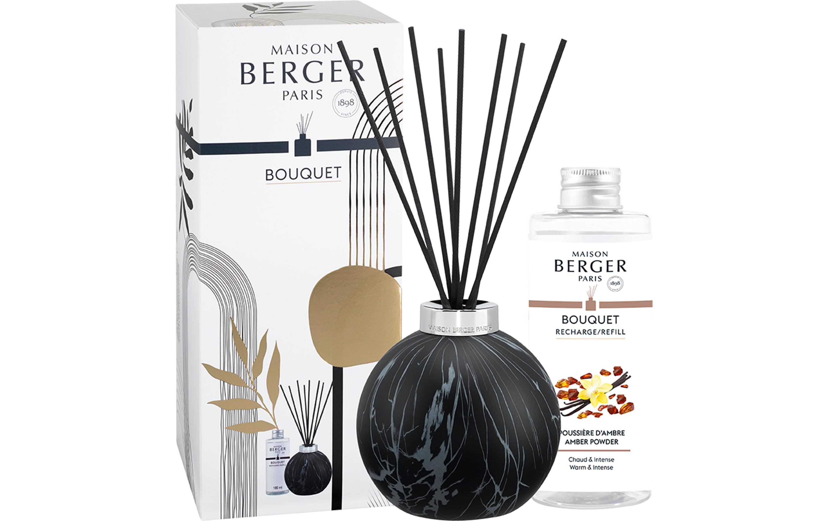 Maison Berger Duftstäbchen Marbrure + 180 ml Poussière d'Ambre, Schwarz