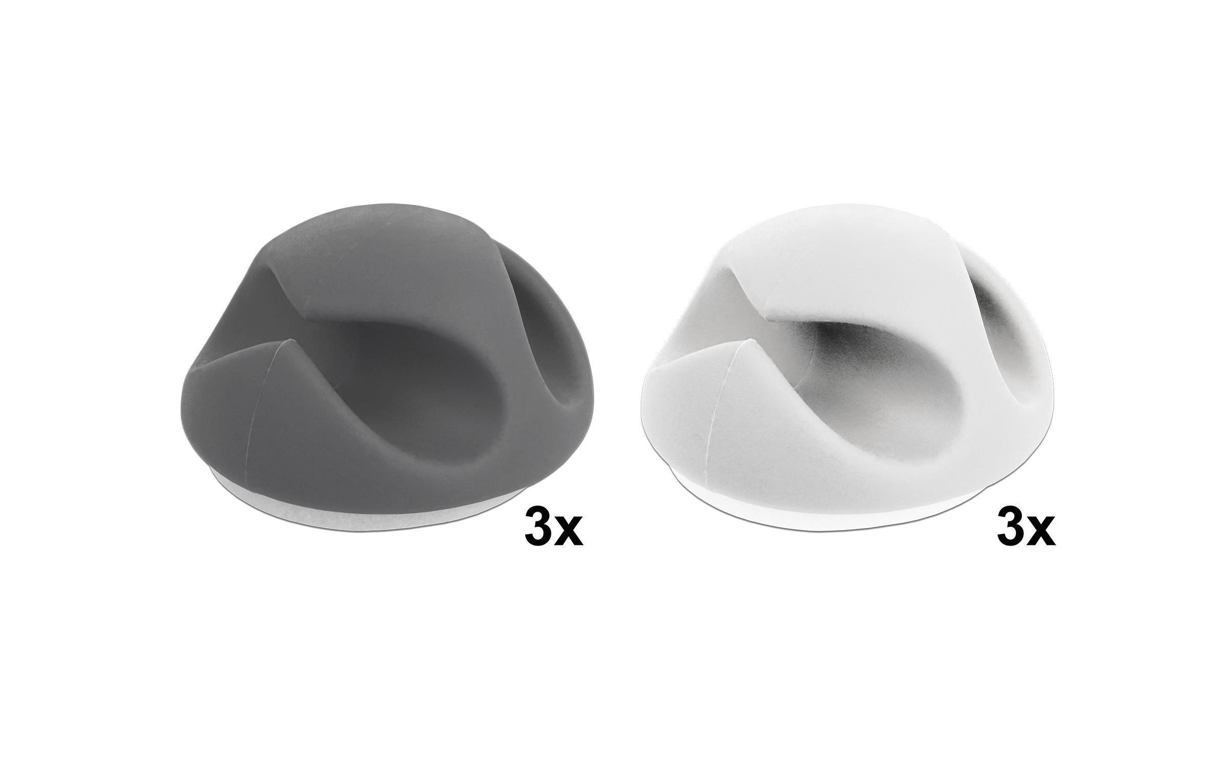 Delock Kabelhalter 6 mm, 2x3 Stück, weiss, grau, 2 Durchführungen Delock Kabelhalter 6 mm, 2x3 Stück, weiss, grau, 2 Durchführungen